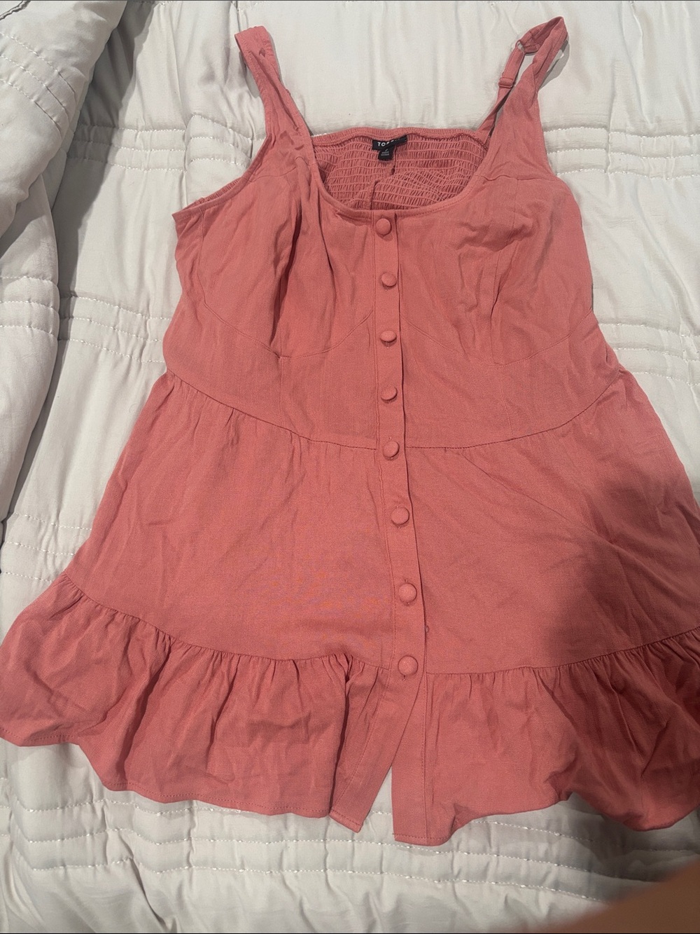 Coral Button-Front Ruffle Babydoll Tank